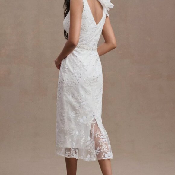 NWT $538 Mac Duggal 79337 FLORAL EMBELLISHED V-NECK MIDI DRESS Size 6 - Picture 3 of 10